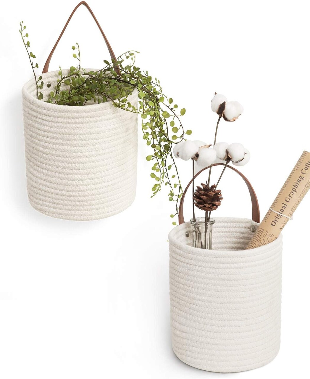 2-Pack Jute Hanging Rope Baskets – Small Boho Woven Wall Planters